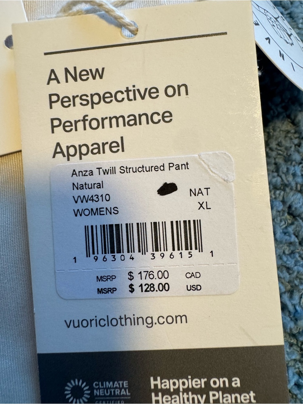 Vuori Anza Twill Structured Pants in Natural NWT - Picture 8 of 9
